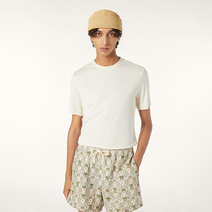 loro piana crew neck short sleeve silk cotton blended knit t-shirt
